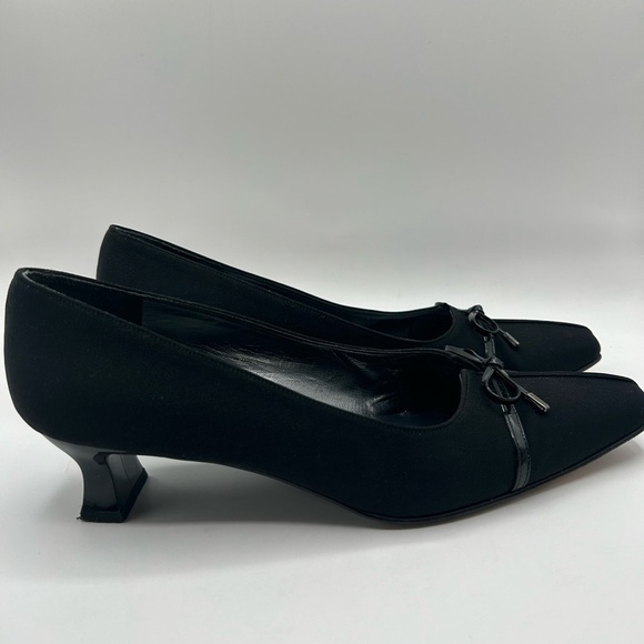 Stuart Weitzman Black Pointed Toe Kitten Heel Slip On Bow Accent Shoe Y2K 90’s 9 - Picture 4 of 13